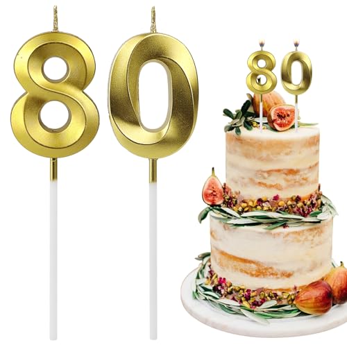 80th Birthday Gold Number Candle 3D Cake Topper for Party Anniversary