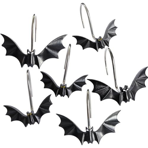 Halloween Bat Shower Curtain Hooks - Set of 12 Rust-Resistant Rings