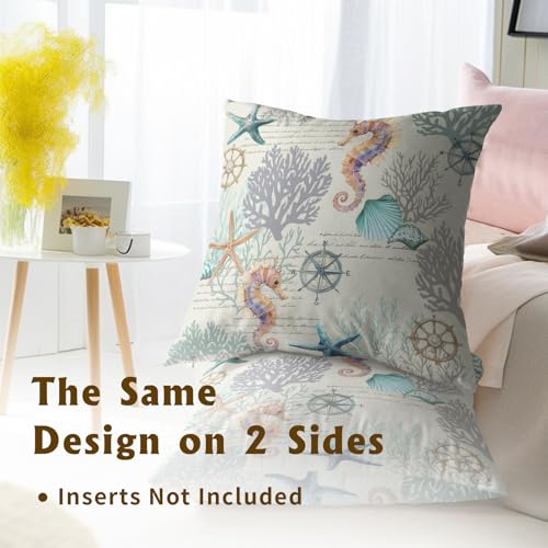 Imiss Nautical Coastal Pillow Covers Set of 2 - 18x18 Inch Starfish & Seashell Design