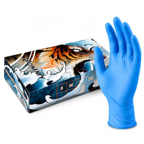 Mummy Blue Textured Nitrile Gloves 4 Mil S-100 Disposable Powder-Free for Tattoo, Beauty, Home, Gardening