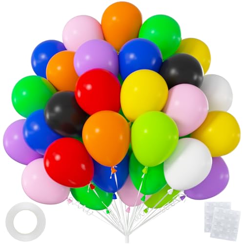 50-Pack 12-Inch Rainbow Balloons Set for Parties - Helium Quality