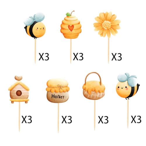 21 PCS Bee Cupcake Toppers - Cute Party Decorations
