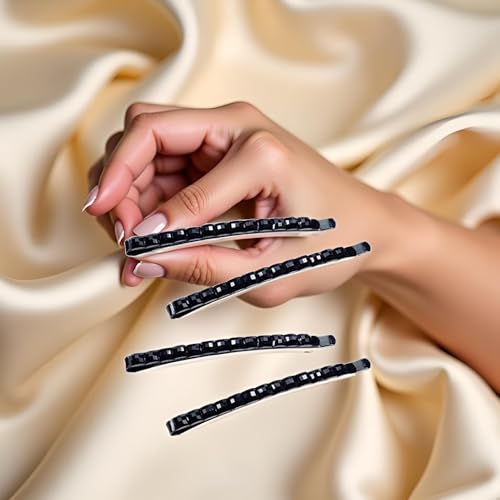 Black Rhinestone Hair Barrettes Set of 4 Sparkly Crystal Metal Hair Clips