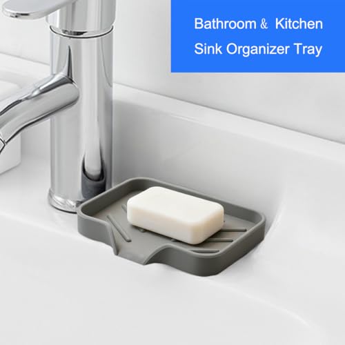 Kitchen Sink Sponge Holder with Drain Spout - 4.7" x 3.6" Grey