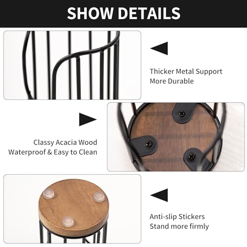 Bathroom Cup Dispenser with Acacia Wood Stand - Modern Toothbrush Holder