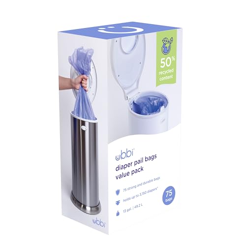 Ubbi 13-Gallon Diaper Pail Bags - 75 Count, Unscented, Recycled