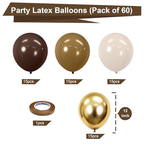 Brown and Gold Balloons Set - 60pcs 12" Helium Latex for Parties