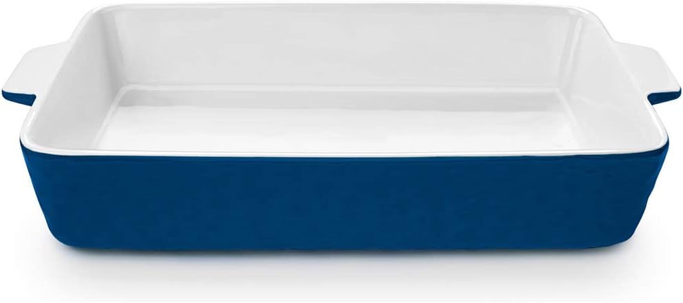 Regine Switzerland 4 QT Baking Dish - Deep Ceramic Casserole Pan with Handles | Oven Safe, Dark Blue