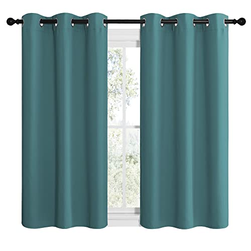 NICETOWN Sea Teal Short Kitchen Blackout Curtains - 42x50 Inch Pair