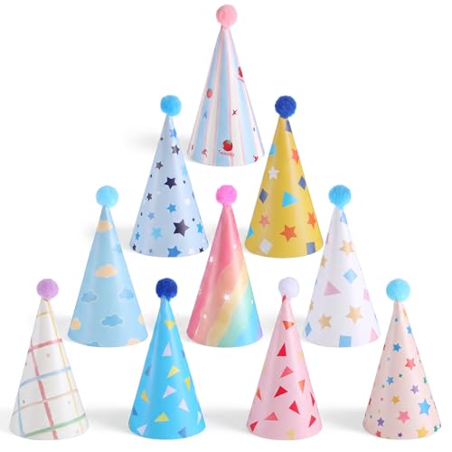 10 Pack Adjustable Party Hats for Pets - Mini Birthday Hats for Dogs & Cats