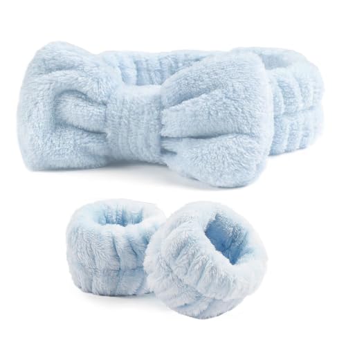 Ayesha Spa Headband and Wristband Set for Washing Face Skincare Blue