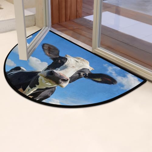 Cow Half Moon Door Mat 24x36 Inch Non-Slip Washable Rug