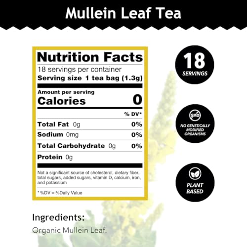 Buddha Teas Organic Mullein Leaf Herbal Tea, Caffeine Free, 18 Count