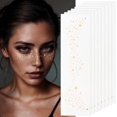 Sokfone Gold Glitter Freckles Face Tattoo 8-Pack Waterproof Temporary Makeup Patches
