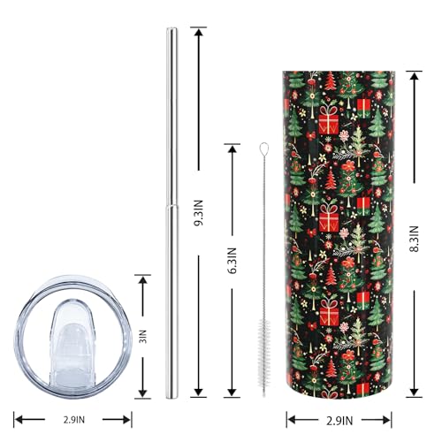 Christmas Tree Gifts 20oz Skinny Tumbler Cup with Lid & Straw - Variation of Christmas Tree Tumbler-01