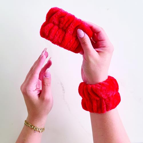 Bella Sleep + Spa Red Microfiber Wrist Bands for Face Washing - 1 Pair
