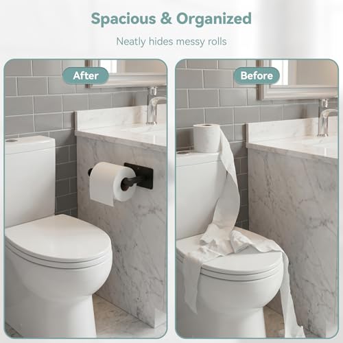 Black Toilet Paper Holder - Wall Mount, Adhesive or Screw Installation, Durable Stainless Steel