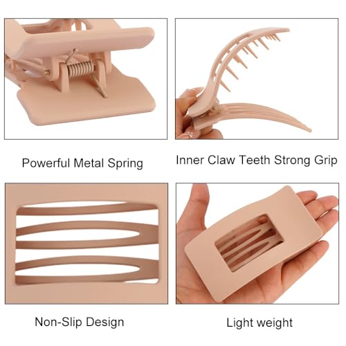 FASOTY Large Flat Hair Claw Clips for Thick Hair, 5 Pack Matte No Slip