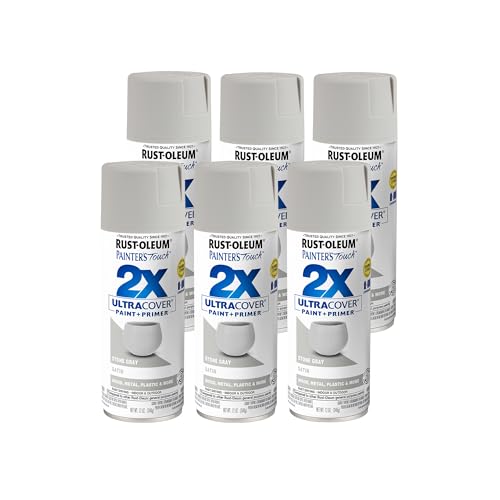 Rust-Oleum Painter's Touch 2X Ultra Cover Spray Paint, Satin Stone Gray, 12 oz, 6 Pack
