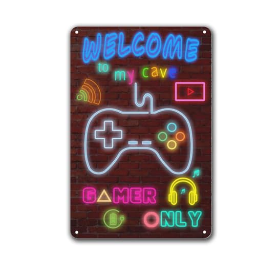 12" x 8" Gaming Metal Wall Art Sign for Boys Room Decor