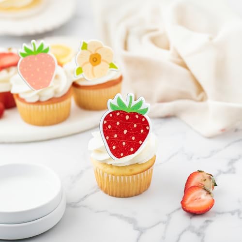 60Pcs Edible Strawberry Cupcake Toppers - Wafer Paper Cake Decorations