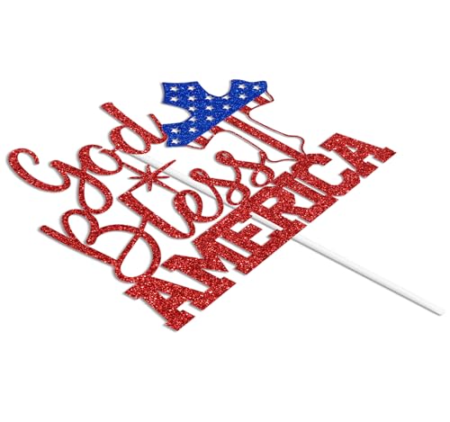 Red Glitter God Bless America Cake Topper for 4th of July