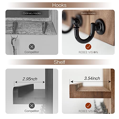 Rebee Vision Rustic Wood Key Holder Wall Mount with Shelf - 10 Inch, Brown