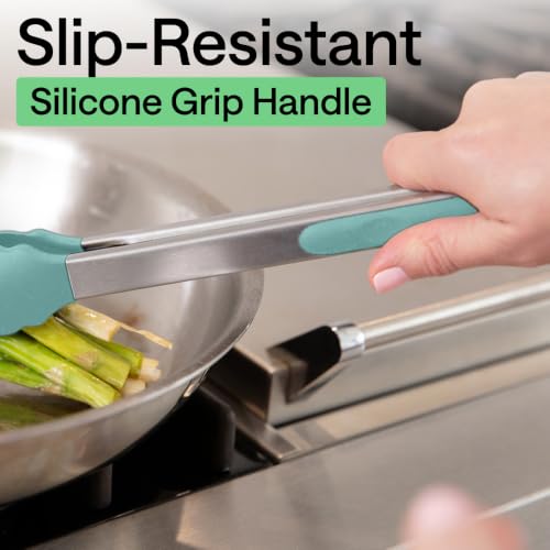 Gorilla Grip Stainless Steel Kitchen Tongs Set - 9" & 12" Mint, BPA Free, Heat Resistant 550°F