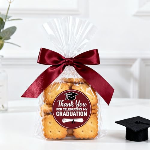 Graduation Thank You Stickers 2026 - 60Pcs Dark Red Self-Adhesive