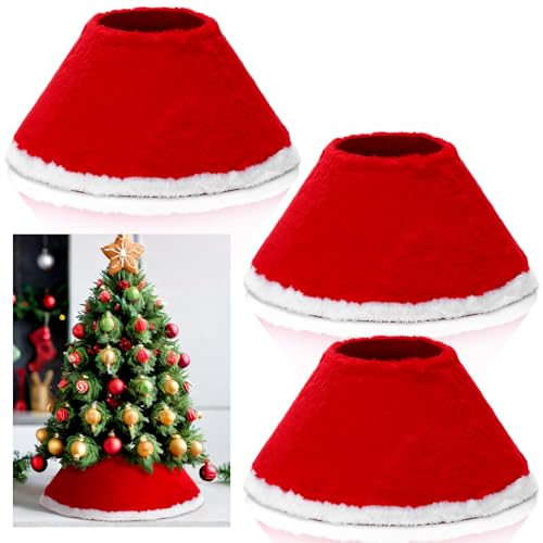 Mini Christmas Tree Collar Set - 3 Pcs Red Plush for 2-4 ft Trees - Variation 3