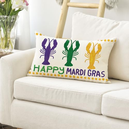 Mardi Gras Crawfish Throw Pillow Cover - 12x20 Inch Polyester Cushion