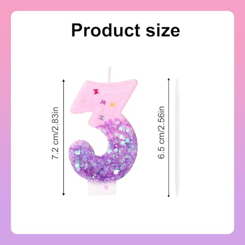 Glitter Pink & Purple Number 3 Birthday Candle Topper