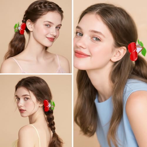 AMCAMI Cherry Hair Claw Clips 2 Pack Non Slip Small Fruit Hair Accessories