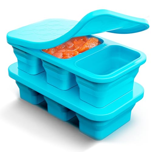 Collapsible Silicone Freezer Tray with Lid - 2 Pack, Blue