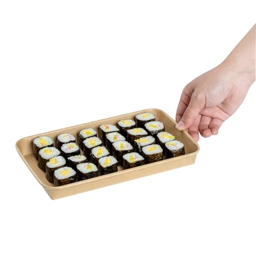 Matsuri Vision 9.5 x 6 x 0.9 Inch Sushi Trays, 100 Greaseproof Sushi Packaging Boxes - Lids Sold Separately, Disposable, Kraft Paper Sushi Containers, For Appetizers Or Desserts - Restaurantware
