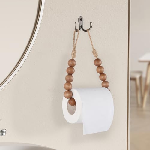 Boho Toilet Paper Holder with Wooden Beads - Coffee Design