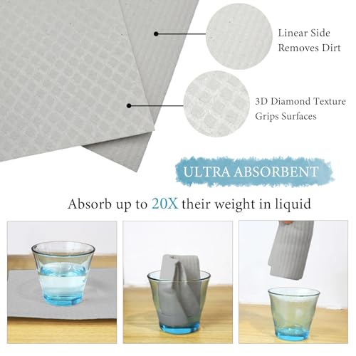 Reusable Swedish Dishcloths - 6 Pack Absorbent Kitchen Cloths