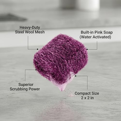 SteadMax 20 Pack Steel Wool Soap Pads for Tough Kitchen Cleaning