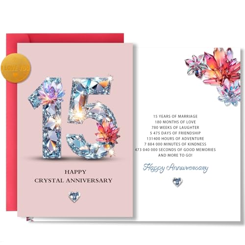 15th Wedding Anniversary Card 7x5 Inch Thick Greeting Card for Husband Wife