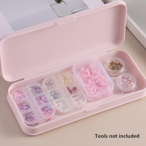 Nail Art Tool Organizer Box - Portable Pink Plastic Storage Case (8x3.5in)