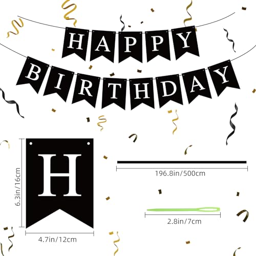 Black Happy Birthday Banner for Kids & Adults - Party Decoration