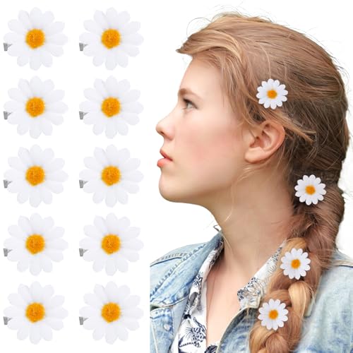 Aiyorse 10 Pcs White Daisy Flower Hair Clips for Women Wedding