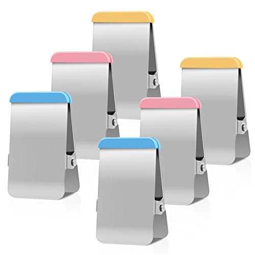 BURLIHOME Heavy Duty Stainless Steel Clips with Colored Silicone - 6 Pack