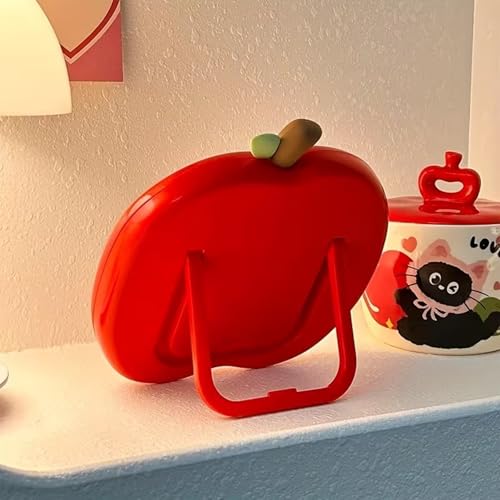 Red Apple Shaped Makeup Mirror - Portable Foldable Desk Vanity Mirror