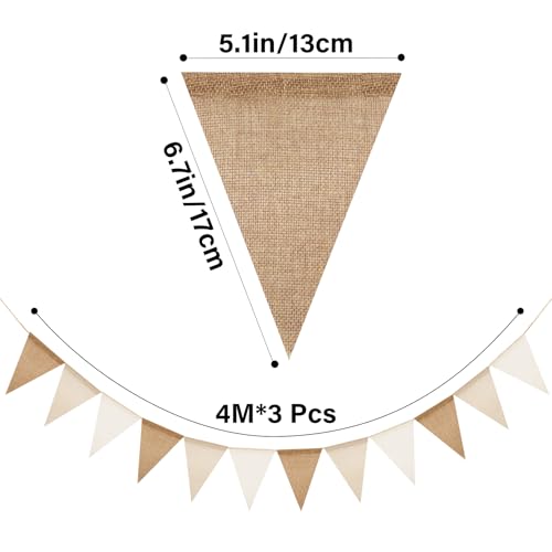 G2PLUS Rustic Burlap Pennant Banner, 39ft Boho Triangle Flag Garland (Brown)