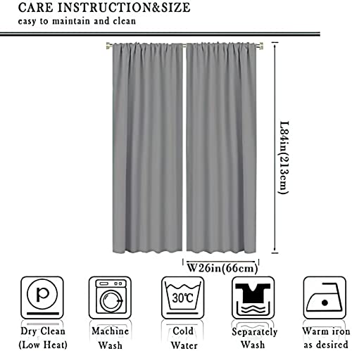 Moose Bear Bedroom Curtains - 26x84 Inch Pack of 2, Grey Blue Plaid Deer Silhouette Room Darkening Drapes, Holiday Christmas Decor