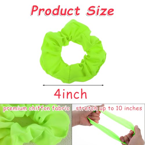 Neon Hair Scrunchies - 2 Pcs Large Elastic Hair Ties for 80s Parties and Workouts