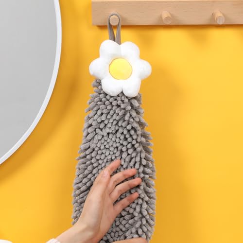 Tyrafry Flower Chenille Hand Towel, 10.2x10.2 Inch Super Absorbent Grey