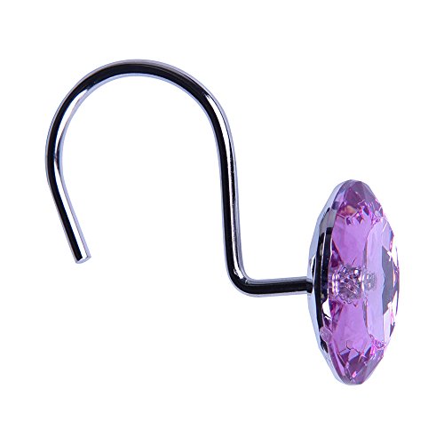 Adwaita Decorative Shower Curtain Hooks with Crystal Rhinestones - Set of 12