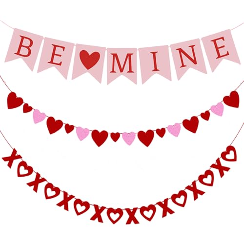 Valentine's Day XOXO Heart Banner Garland Set - 3 PCS Decorations